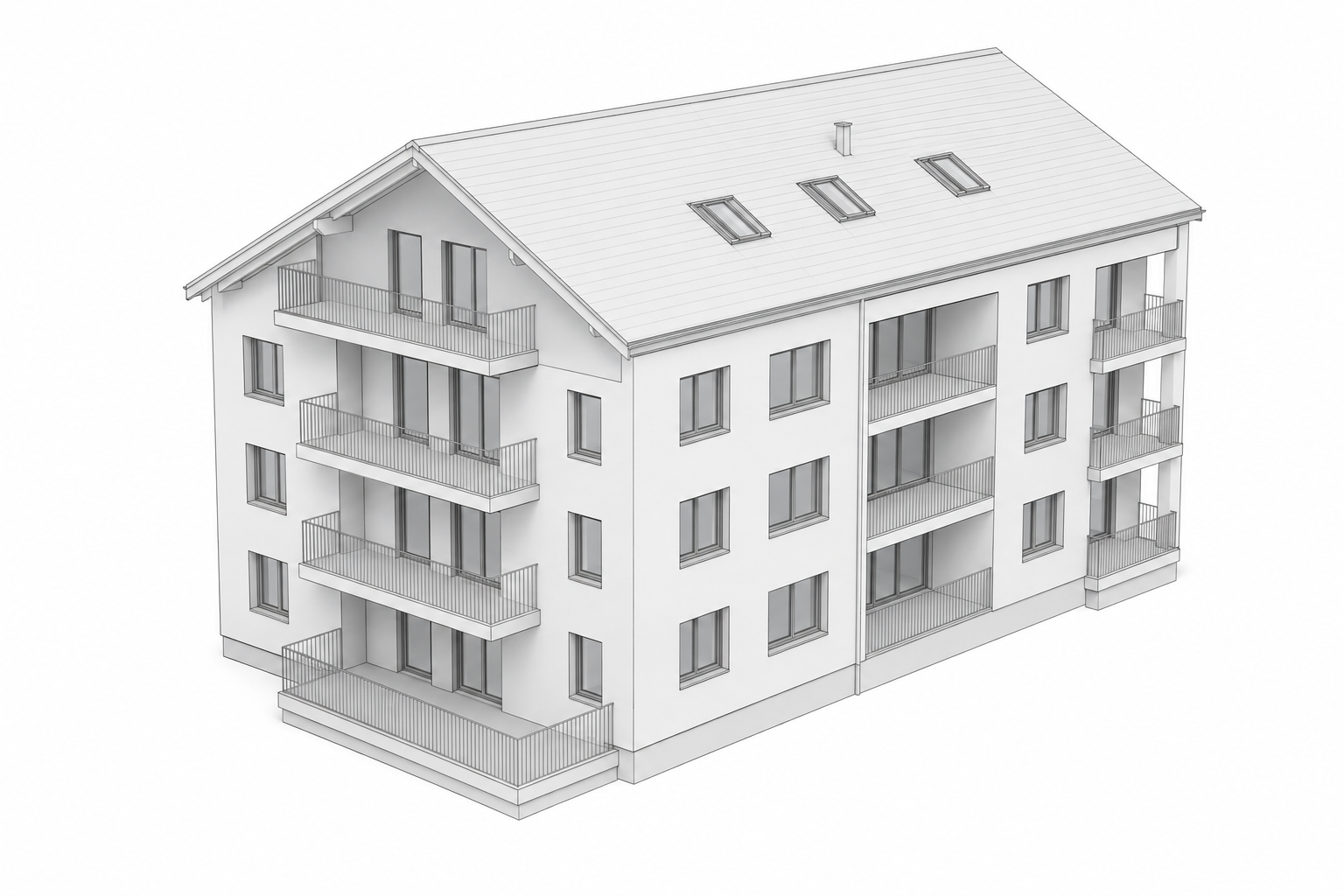 3D-Modell eines Mehrfamilienhauses (LOD 300)